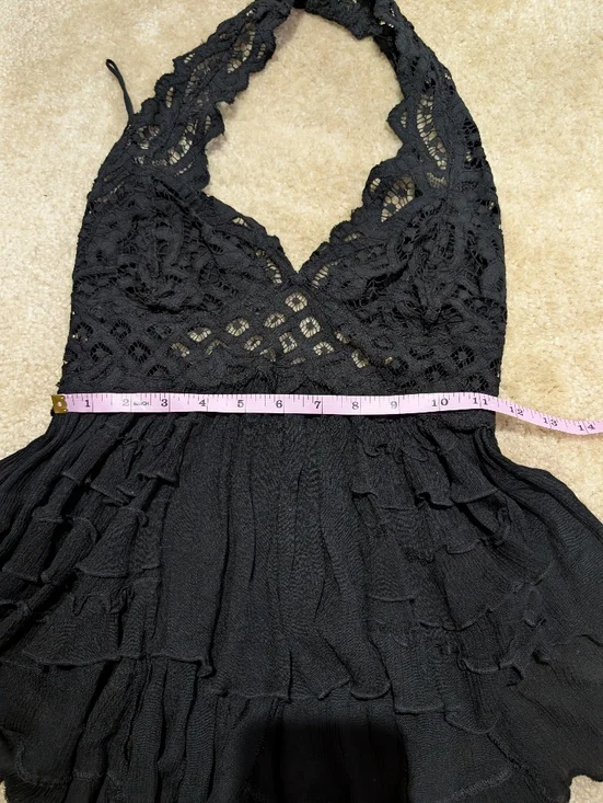 Free People Adella Halter Cami Halter Tank Top Black Lace Ruffled Size M - Picture 7 of 9